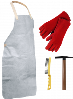 Schweißerset - Schürze | Handschuhe | Hammer | Bürste