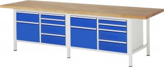 Werkbank höhenverstellbar 8472A2 | B3000xT900xH840-1040mm | 10xSchublade-VA