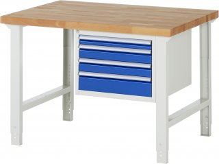 Werkbank höhenverstellbar 7132A1 | B1250xT900xH790-1140mm | 4xSchublade-VA