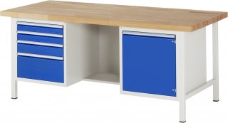 Werkbank höhenverstellbar 8553A2 | B2000xT900xH840-1040mm | 4xSchublade-VA | 1xTür