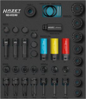 HAZET Schlag- ∙ Maschinenschrauber Steckschlüssel Satz 163-612/40 ∙ 3/4 Zoll (20 mm) Vierkant hohl | 1/2 Zoll (12,5 mm) Vierkant 