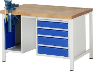 Werkbank höhenverstellbar 8185A1 | B1250xT900xH840-1040mm | 4xSchublade-VA | SSKL
