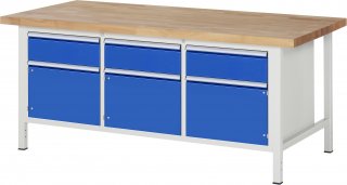 Werkbank höhenverstellbar 8567A2 | B2000xT900xH840-1040mm | 3xSchublade-VA | 3xTür