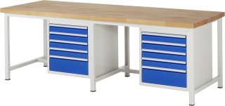 Werkbank höhenverstellbar 8168A1 | B2500xT900xH840-1040mm | 10xSchublade-VA