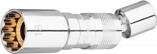 VIGOR Zündkerzen-Einsatz ∙ V7002-18 ∙ 3/8 Zoll (10 mm) Vierkant hohl ∙ Außen Doppelsechskant Profil ∙ SW 18 mm
