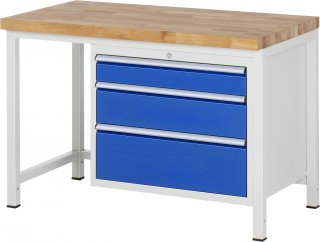 Werkbank höhenverstellbar 8259A1 | B1250xT700xH840-1040mm | 3xSchublade-VA