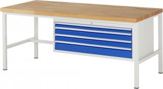 Werkbank höhenverstellbar 8332A1 | B2000xT900xH840-1040mm | 3xSchublade-VA