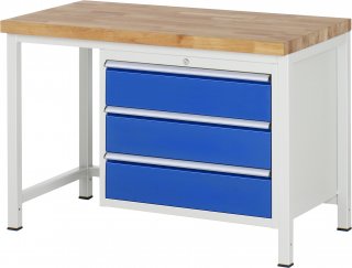 Werkbank höhenverstellbar 8257A1 | B1250xT700xH840-1040mm | 3xSchublade-VA