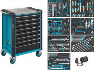HAZET Werkstattwagen Assistent 179NX ∙ Sortiment 179NX-8/206 ∙ 206-teilig ∙ Schubladen | flach: 7× 81 x 522 x 398 mm ∙ Schubladen