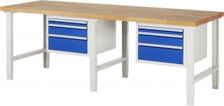 Werkbank höhenverstellbar 7126A1 | B2500xT900xH790-1140mm | 6xSchublade-VA