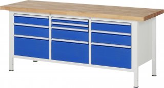 Werkbank höhenverstellbar 8576A2 | B2000xT700xH840-1040mm | 10xSchublade-VA