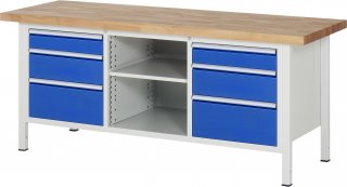 Werkbank höhenverstellbar 8564A2 | B2000xT700xH840-1040mm | 6xSchublade-VA