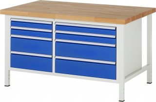 Werkbank höhenverstellbar 8654A2 | B1500xT900xH840-1040mm | 8xSchublade-VA