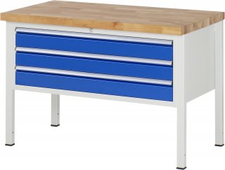 Werkbank höhenverstellbar 8327A2 | B1250xT700xH840-1040mm | 3xSchublade-VA