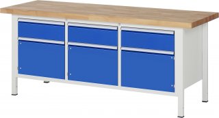 Werkbank höhenverstellbar 8567A2 | B2000xT700xH840-1040mm | 3xSchublade-VA | 3xTür
