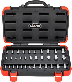 VIGOR T Steckschlüsseleinsatz Satz ∙ V1781N ∙ 1/4 Zoll (6,3 mm) Vierkant hohl | 3/8 Zoll (10 mm) Vierkant hohl | 1/2 Zoll (12,5 mm