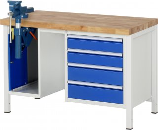 Werkbank höhenverstellbar 8185A1 | B1250xT700xH840-1040mm | 4xSchublade-VA | SSKL