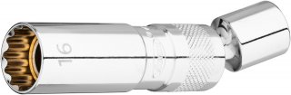 VIGOR Zündkerzen-Einsatz ∙ V7002-16 ∙ 3/8 Zoll (10 mm) Vierkant hohl ∙ Außen Doppelsechskant Profil ∙ SW 16 mm