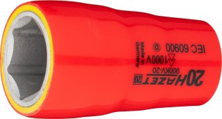 HAZET Steckschlüsseleinsatz ∙ schutzisoliert 900KV-20 ∙ 1/2 Zoll (12,5 mm) Vierkant hohl ∙ Außen Sechskant-Tractionsprofil ∙ SW 