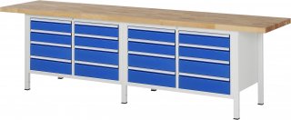 Werkbank höhenverstellbar 8477A2 | B3000xT700xH840-1040mm | 16xSchublade-VA