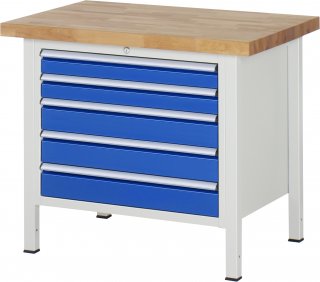 Werkbank höhenverstellbar 8271A2 | B1000xT700xH840-1040mm | 5xSchublade-VA