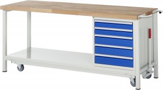 Werkbank mit Fahrgestell 8171 | B2000xT700xH880mm | 5xSchublade-VA