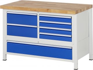 Werkbank höhenverstellbar 8931A2 | B1250xT700xH840-1040mm | 7xSchublade-VA
