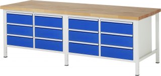 Werkbank höhenverstellbar 8473A2 | B2500xT900xH840-1040mm | 12xSchublade-VA