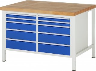 Werkbank höhenverstellbar 8480A2 | B1250xT900xH840-1040mm | 10xSchublade-VA