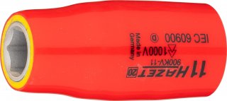HAZET Steckschlüsseleinsatz ∙ schutzisoliert 900KV-11 ∙ 1/2 Zoll (12,5 mm) Vierkant hohl ∙ Außen Sechskant-Tractionsprofil ∙ SW 