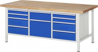 Werkbank höhenverstellbar 8575A2 | B2000xT900xH840-1040mm | 10xSchublade-VA