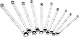 VIGOR Ratschen-Ringschlüssel Satz ∙ extra lang ∙ V7031 ∙ 10-teilig ∙ 10 – 19 mm ∙ Anzahl Werkzeuge: 10