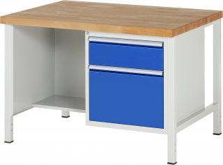 Werkbank höhenverstellbar 8451A2 | B1250xT900xH840-1040mm | 2xSchublade-VA