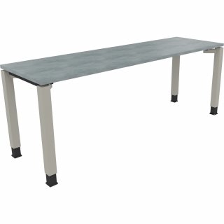 Schreibtisch Vierfuß Quadratrohr B2000xT600xH680-820 si/Beton hell