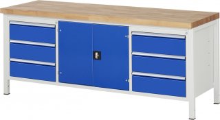 Werkbank höhenverstellbar 8907A2 | B2000xT700xH840-1040mm | 6xSchublade-TA | 1xTür