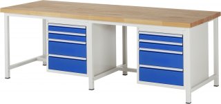 Werkbank höhenverstellbar 8161A1 | B2500xT900xH840-1040mm | 8xSchublade-VA