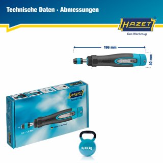 HAZET Drehmomentschraubendreher mit Standardgriff 6004CT-12 ∙ 0.1 – 1.2 Nm ∙ 6% ∙ 1/4 Zoll (6,3 mm) Sechskant hohl ∙ Länge: 196 