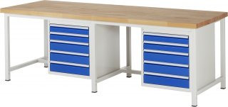 Werkbank höhenverstellbar 8171A1 | B2500xT900xH840-1040mm | 10xSchublade-VA
