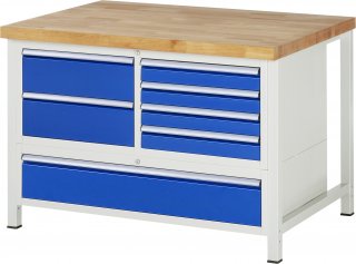 Werkbank höhenverstellbar 8931A2 | B1250xT900xH840-1040mm | 7xSchublade-VA