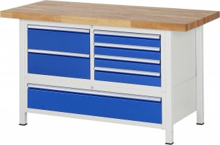 Werkbank höhenverstellbar 8931A2 | B1500xT700xH840-1040mm | 7xSchublade-VA
