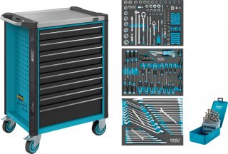 HAZET Werkstattwagen Assistent 179NX ∙ Sortiment 179NX-8/228 ∙ 228-teilig ∙ Schubladen | flach: 7× 81 x 522 x 398 mm ∙ Schubladen