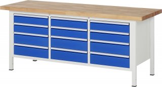 Werkbank höhenverstellbar 8579A2 | B2000xT700xH840-1040mm | 12xSchublade-VA
