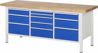 Werkbank höhenverstellbar 8578A2 | B2000xT700xH840-1040mm | 11xSchublade-VA