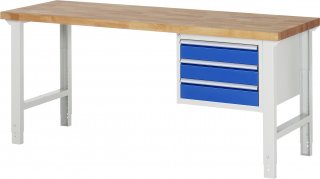 Werkbank höhenverstellbar 7127A1 | B2000xT700xH790-1140mm | 3xSchublade-VA
