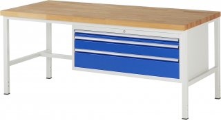 Werkbank höhenverstellbar 8326A1 | B2000xT900xH840-1040mm | 3xSchublade-VA