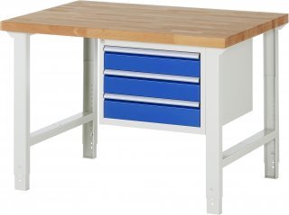 Werkbank höhenverstellbar 7127A1 | B1250xT900xH790-1140mm | 3xSchublade-VA
