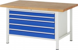 Werkbank höhenverstellbar 8371A2 | B1500xT900xH840-1040mm | 5xSchublade-VA