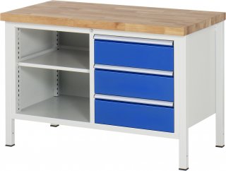 Werkbank höhenverstellbar 8462A2 | B1250xT700xH840-1040mm | 3xSchublade-VA