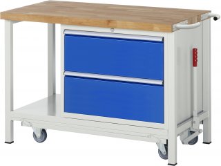 Werkbank mit Fahrgestell 8255 | B1250xT700xH880mm | 2xSchublade-VA