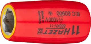 HAZET Steckschlüsseleinsatz ∙ schutzisoliert 880KV-11 ∙ 3/8 Zoll (10 mm) Vierkant hohl ∙ Außen Sechskant-Tractionsprofil ∙ SW 11